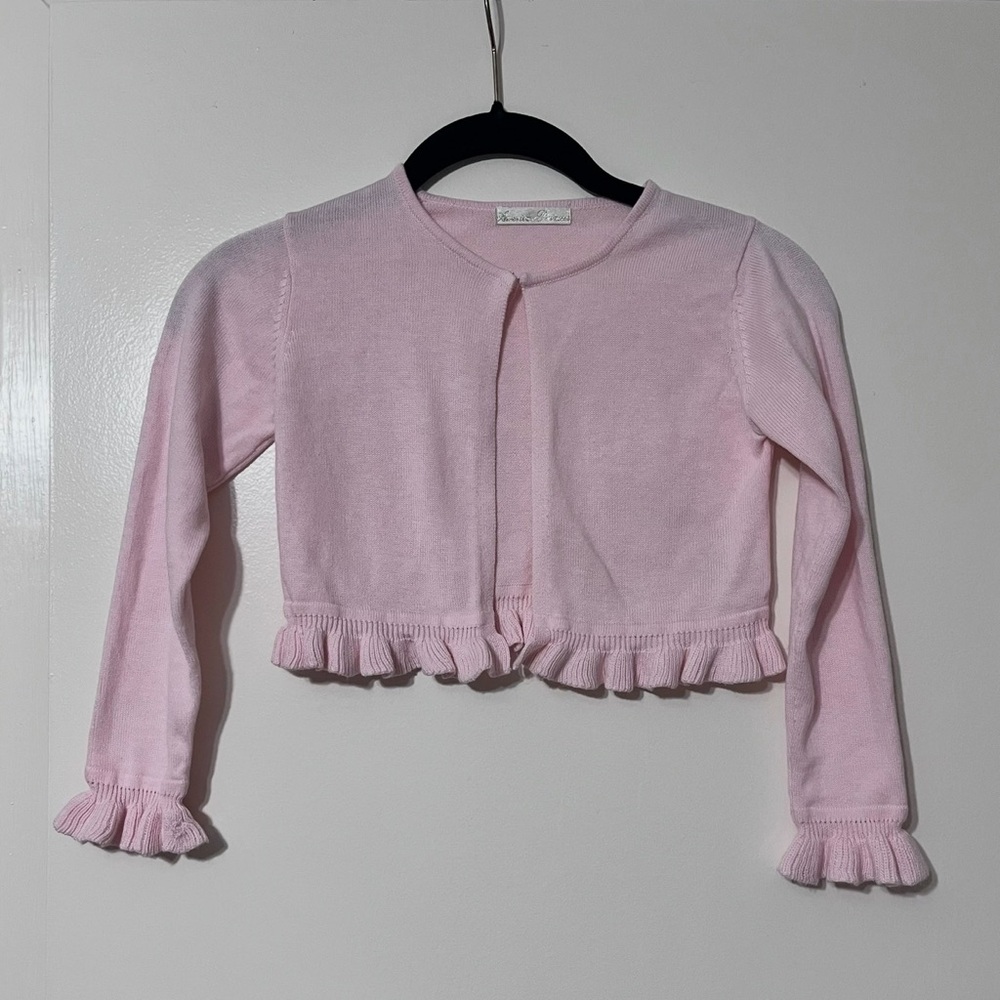 Pink Ruffled Kids Cardigan. Girls Size 6X/7.